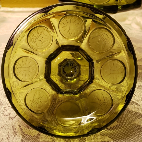 Vtg Candy Nut Dish W/Lid Fostoria Coin Green Glass - Picture 5 of 13